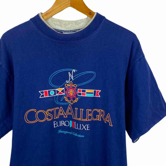 90s Vintage Costa AlleGra Euro Luxe Inaugural Layered Short Sleeve Cruise Shirt - Picture 2 of 8